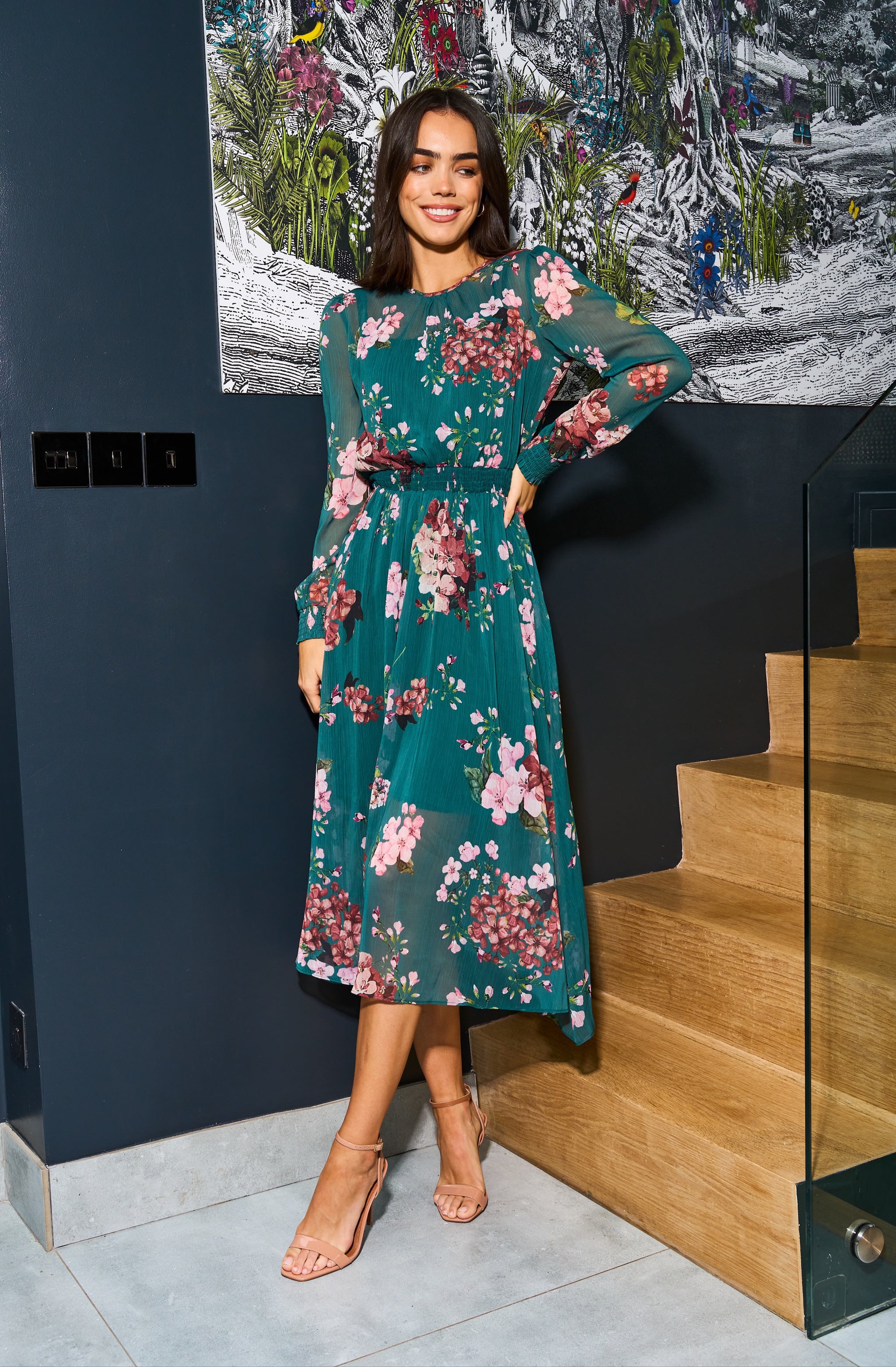 Floral Print Long Sleeve Dress Urban Touch